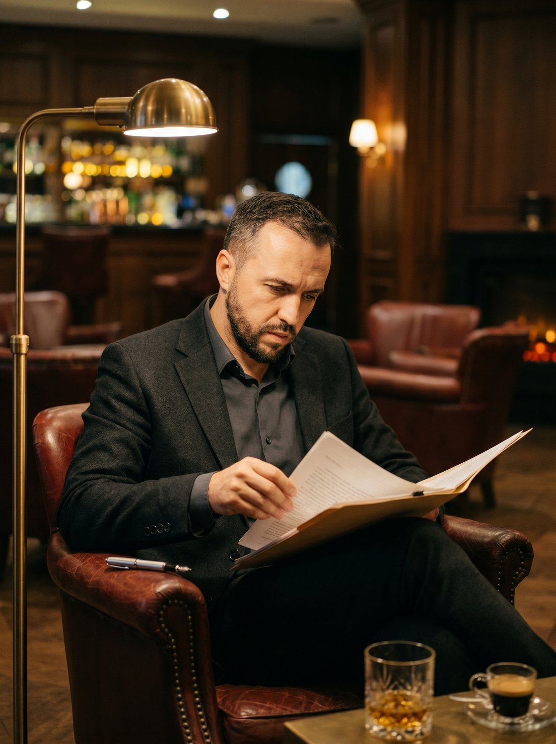 Alexander Hausmann · In der Premium-Lounge beim Studium der Dokumente