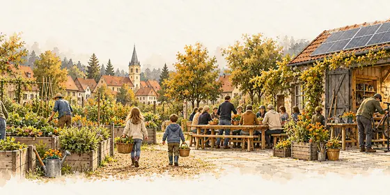 Menschen arbeiten zusammen im Gemeinschaftsgarten