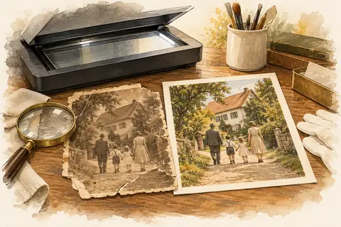 Altes Familienfoto wird aufbereitet