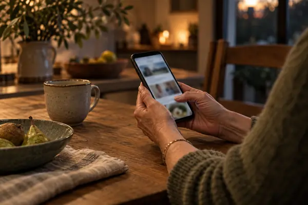 Hände halten ein Smartphone mit Nachrichten