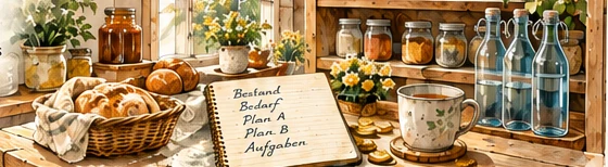 Vorräte und Familienplan am Küchentisch